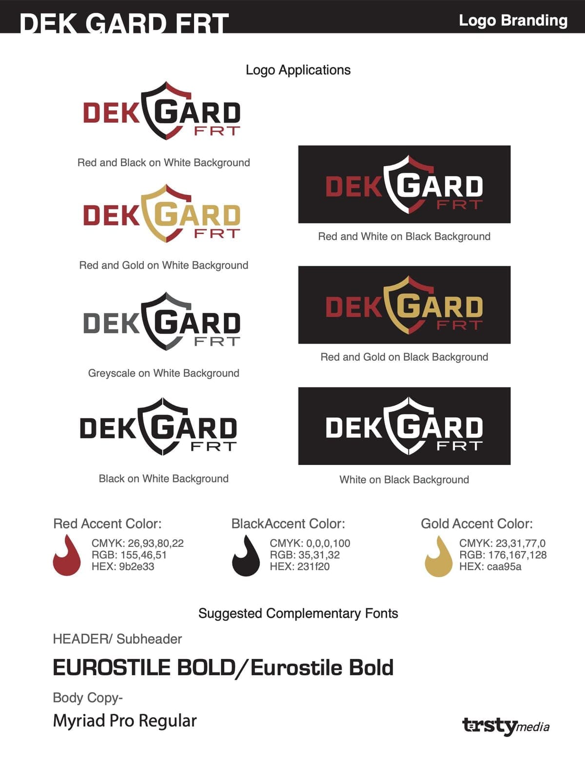 DekGard FRT logo guidelines showing color and background variations